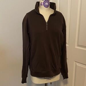 Uniqlo Men's Brown 1/4  Zip-Up Sweatshirt with pockets